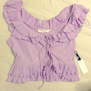ASTR the label Tiered Ruffle Sleeve Tie Front Top Lavender Women’s L NWT